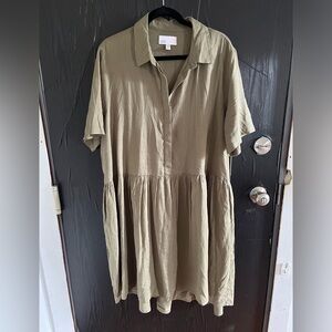 Nordstrom Rack Linen Blend Olive Green Shirtdress